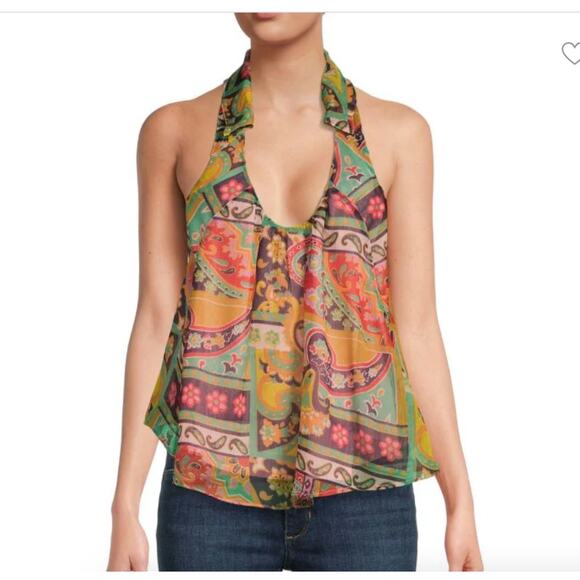 Free People Size S Strawberry Sleeveless Halter Top Paisley Multicolor - Picture 1 of 11